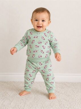 Garanimals Unicorn Fleece Pajamas 12M Baby Toddler Mint Green PJs